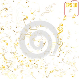 Vector Falling Notes Background. Frame of Treble Clefs,