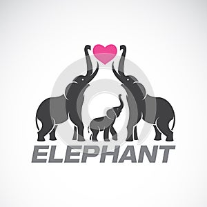 Vector of family elephants and pink heart on white background.