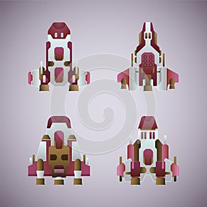 Vector fantastic space ships set in flat style