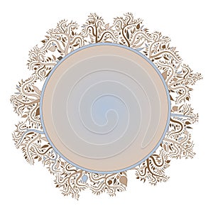 Vector fantasy curl tree round frame