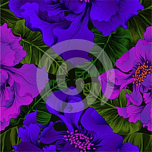 Vector. Fantasy flowers - decorative composition. Flowers with long petals. Wallpaper. Seamless patterns