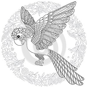 Vector fantasy stylized cockatoo jungle parrot silhouette.