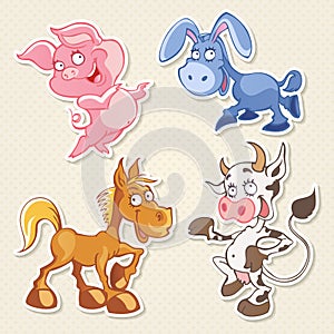 Vector farm animals cartoon characters in funny style