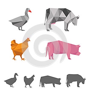 vector farm animals, origami geometric