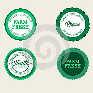 Vector farm badge set of Fresh Organic elements. Vintage style labels for natural food and drink, products, biodynamic agriculture