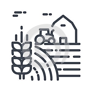 Vector farm, barn, tractor line icon isolated