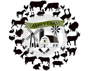 Vector farm and farming icons and design elements. Farm animals collection.