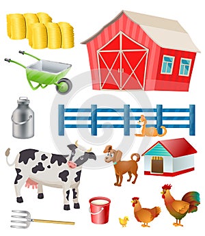 Vector farm items and animals