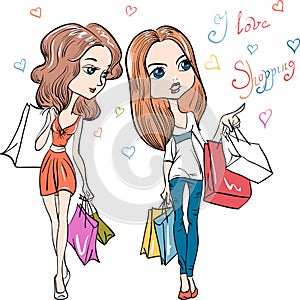 Vector fashion cute girls