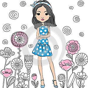 Vector fashion cute happy girl