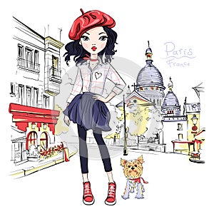 Vector fashion girl in Paris