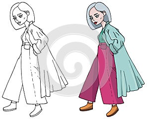 Vector fashion girl in trendy colos photo