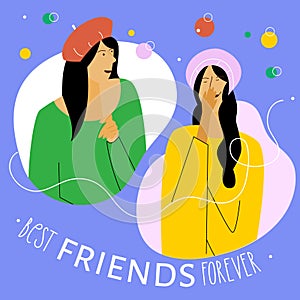 The vector with fashion girlfriends, teenager and phrase BEST FRIENDS FOREVER. The couple fun and celebration FRIENDSHIP photo