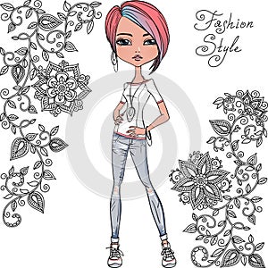 Vector fashion hipster girl