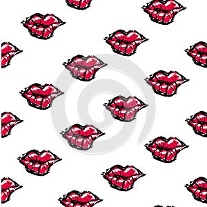 Vector fashion sketch. Hand drawn graphic kiss, red lip