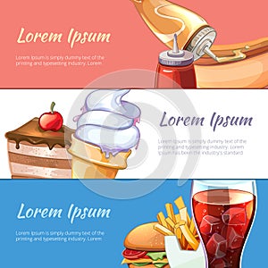 Vector Fast Food horizontal banners set