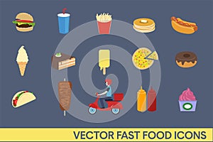 Vector Fast Food Icons Set Illustration Isolated