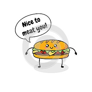 Vector fast food illustration. Cartoon doodle comic icon junk food. Template for printing, postcards, covers, textiles