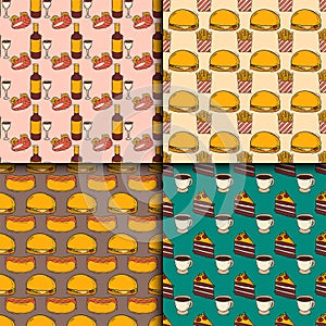 Vector fast food seamless pattern hand drawn restaurant breakfast design kitchen unhealthy background