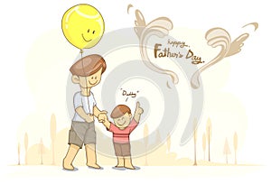 Vector father with balloon and son for Father`s Day.,flat cartoon