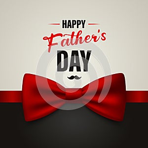 Vector Fathers Day Banner with Realistic Red Bow Tie Closeup and Congratulations Text. Silk Glossy Bowtie, Tie Gentleman