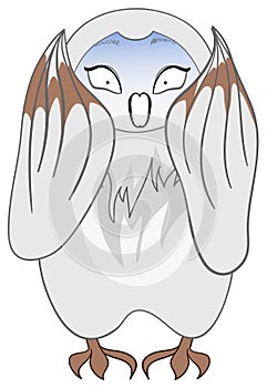 Vector fear white barn owl with Skrik in cartoon