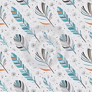 Vector Feather background, retro pattern, ethnic doodle collection, tribal design. Ink hand drawn illustration with