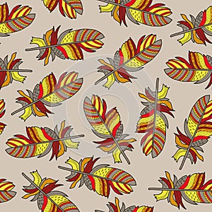 Vector feather pattern in brown, yellow, red
