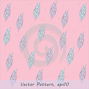 Vector feathers on baby pink seamless background