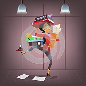 Vector female business character in cartoon style. Busy multitasking office manager. Company secretary or boss personal photo