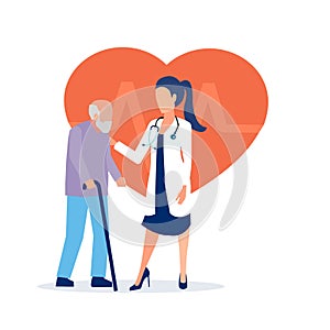 Vector of a female doctor taking care of a senior patient