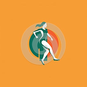 Vector Female Runner Logo Design In Dark Green And Orange