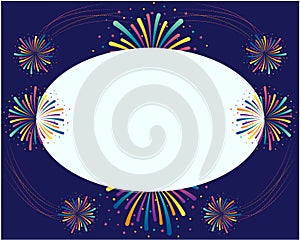 Vector festive background with fireworks arranged around an oval.