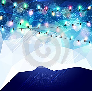 Vector festive blue background with luminous garlands