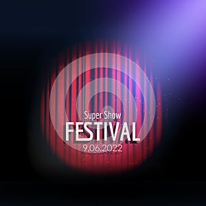 Vector Festive design with lights. Poster for concert, party, theater, dance template. Stage with Curtains.