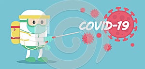 Vector Fight virus. Cartoon character fighting with virus. COVID-19