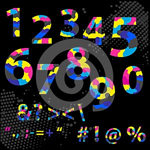 Vector Figures 1, 2, 3, 4, 5, 6, 7, 8, 9, 0 in CMYK style