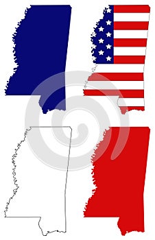 Mississippi map with USA flag - state in the Southern United States