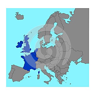 Western Europe countries map - region of the European continent