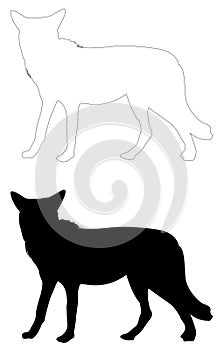 Wolf silhouette - grey/gray wolf or timber wolf