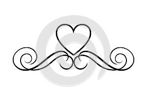 Vector Filigree with Heart, Design Element, Isolated, Valentines Day Decoration. photo