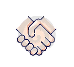 Vector filled outline icon illustration. Handshake, shaking hands, friendship, business and cooperation concepts