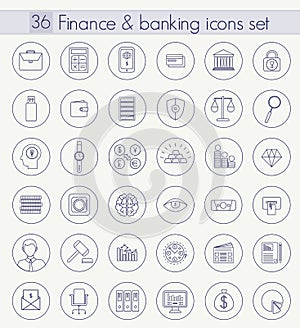 Vector Finance and Banking Outline icon set. Thin line style design.