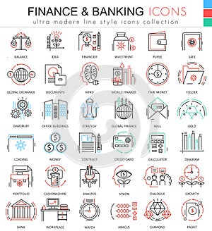 Vector finance and banking ultra modern color outline line icons for apps and web design. Finance money icons set.