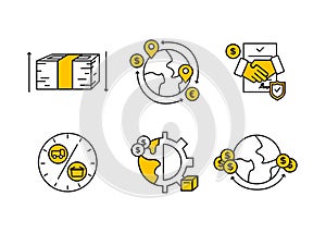 Vector finance illustration. Forfaiting icons set, money transfers