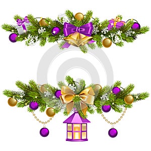 Vector Fir Decoration with Purple Decorations