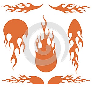 Vector fire blaze set of flame elements on a white background