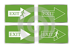 Vector fire exit sign. Green safety sign. Escape route sign. Emergency action icon. Stock image