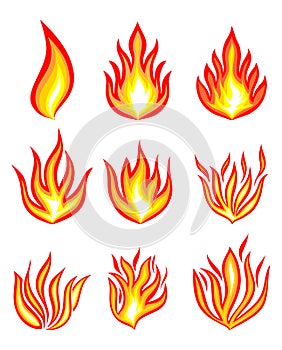 Vector Fire flame isolated sign,icon and logo set