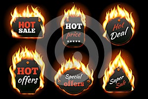 Vector fire labels set